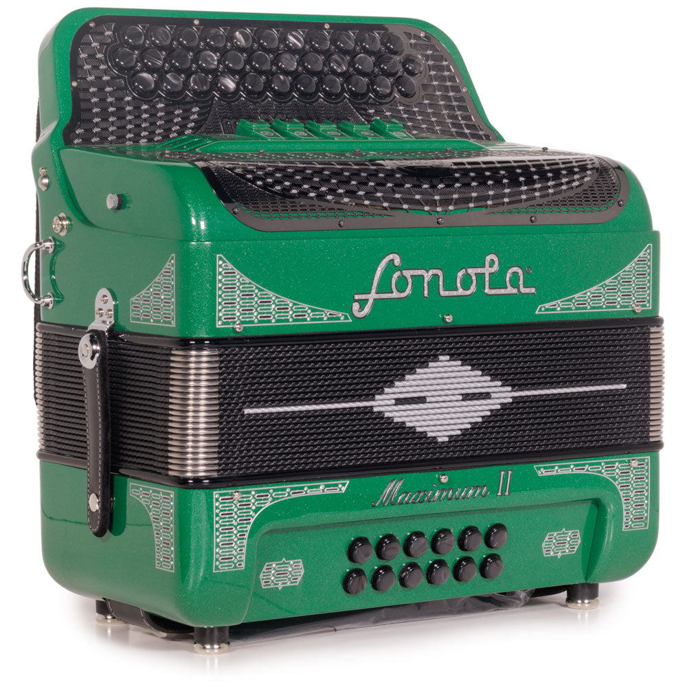 Sonola Maximum II Accordion 5 Switches EAD Green Glitter with Silver-accordion-Sonola-Hermes Music