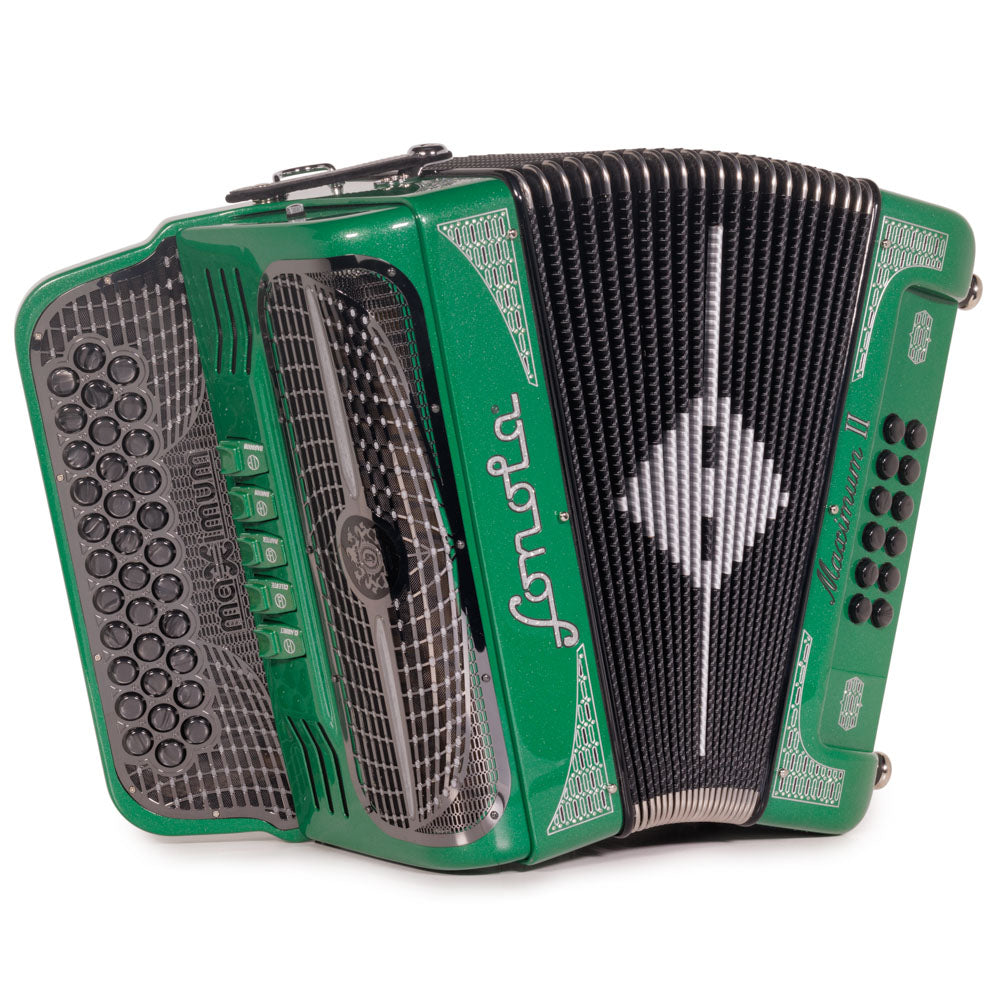 Sonola Maximum II Accordion 5 Switches EAD Green Glitter with Silver-accordion-Sonola-Hermes Music