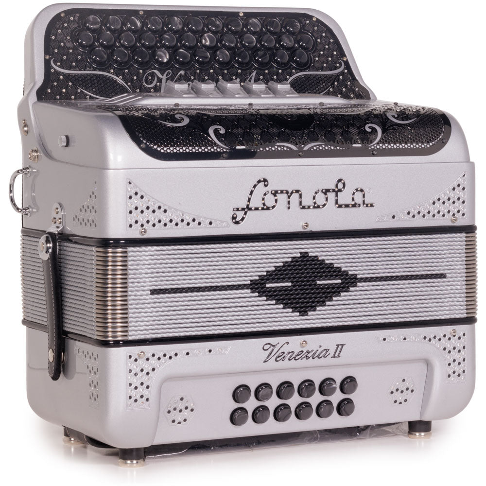 Sonola Venezia II Accordion 5 Switch FBE Silver Glitter with Black-accordion-Sonola-Hermes Music