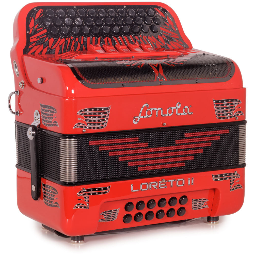 Sonola Loreto II Accordion 5 Switch FBE Red with Silver and Black-accordion-Sonola-Hermes Music