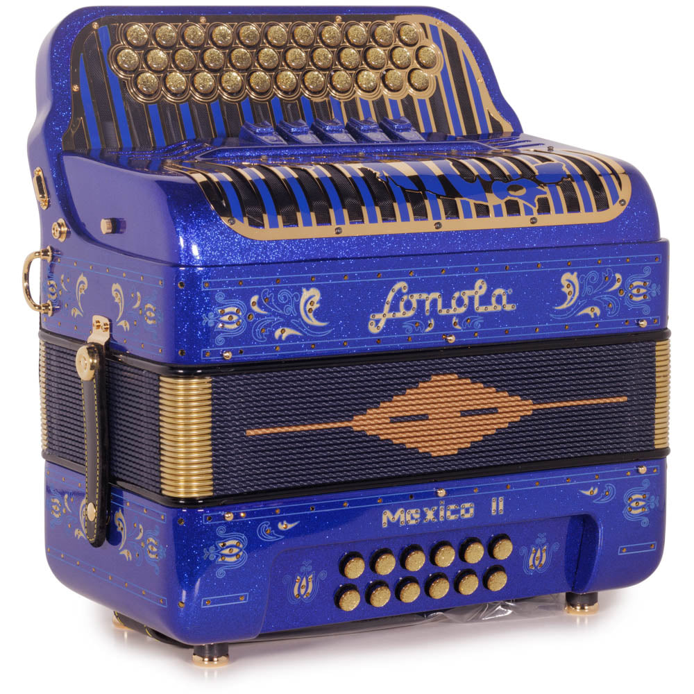 Sonola Mexico II Accordion 5 Switch EAD Blue Glitter with Gold-accordion-Sonola-Hermes Music