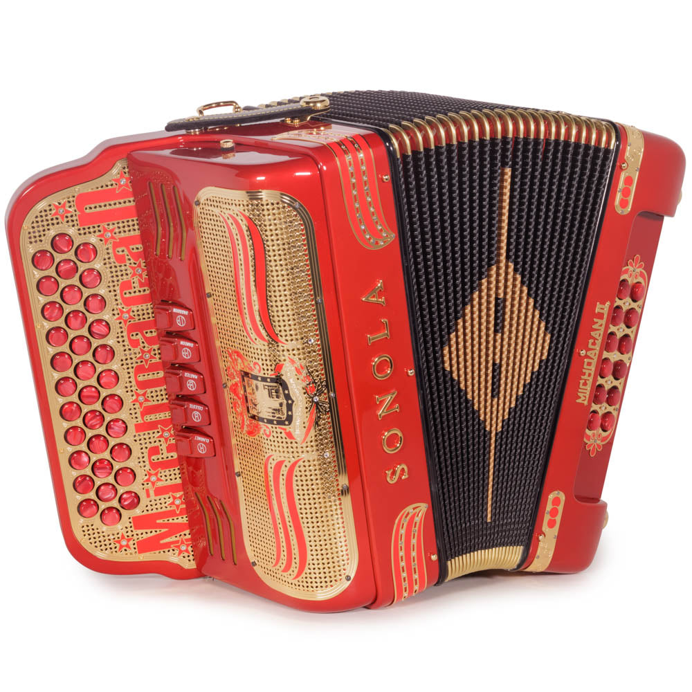 Sonola Michoacan Special Edition Accordion 5 Switch EAD Red with Gold-accordion-Sonola-Hermes Music