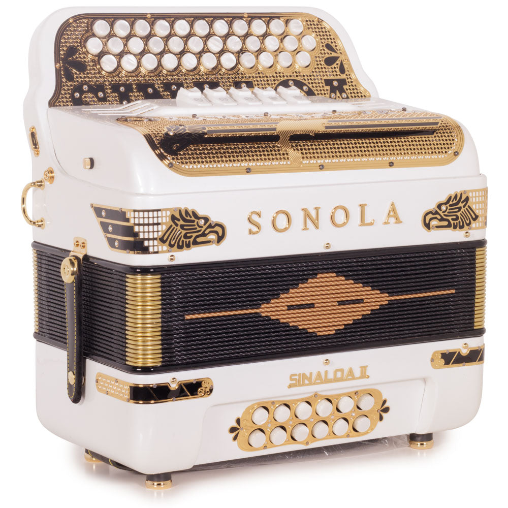 Sonola Accordion Special Edition Sinaloa 5 Switch EAD White with Gold-accordion-Sonola-Hermes Music