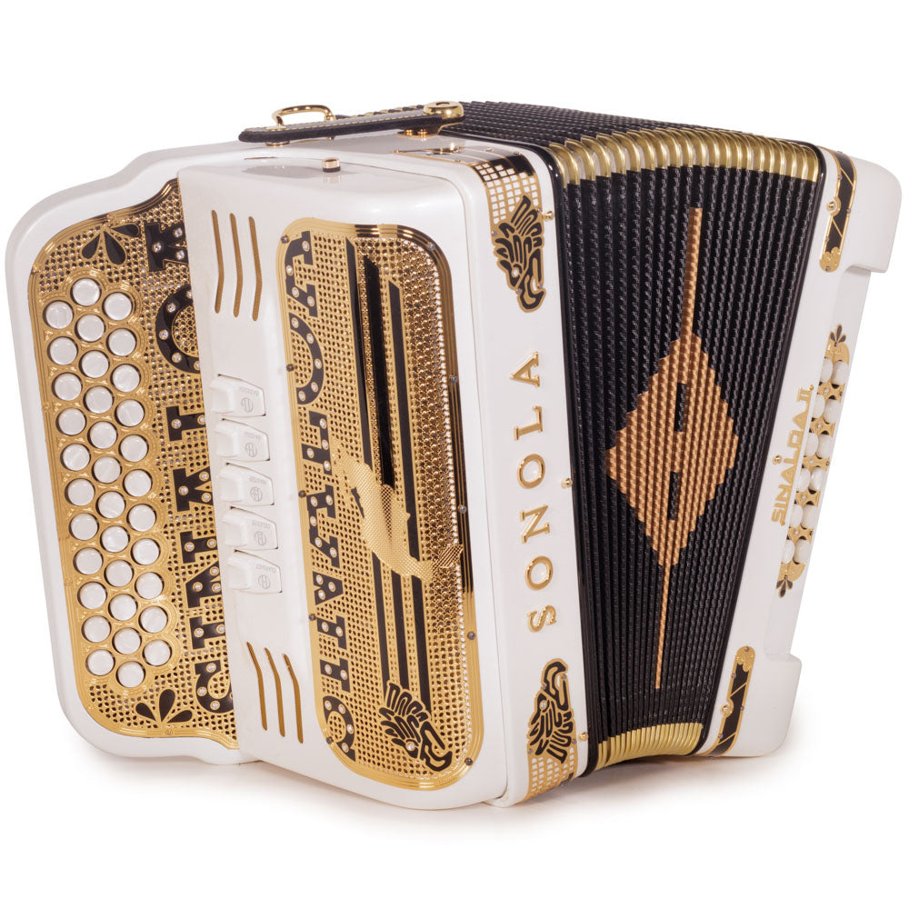 Sonola Accordion Special Edition Sinaloa 5 Switch EAD White with Gold-accordion-Sonola-Hermes Music