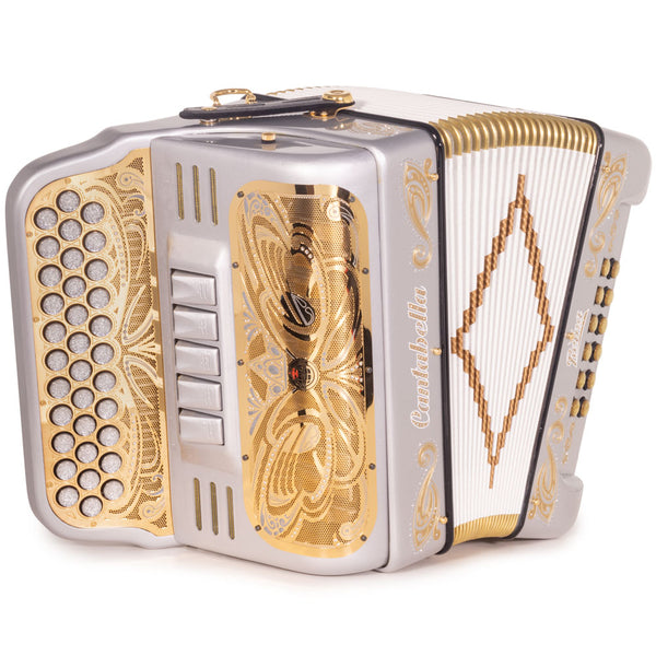 Cantabella Reina Ultra Compact Accordion 5 Switch FBE Silver with Gold Designs