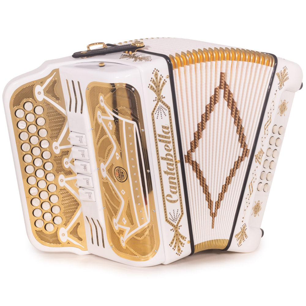 Cantabella Rey II Accordion 5 Switch EAD White with Gold-accordion-Cantabella-Hermes Music