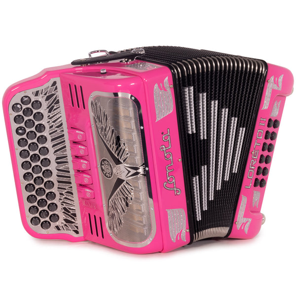 Sonola Loreto II Ultra Compact Accordion 5 Switch FBE Pink with Silver Designs