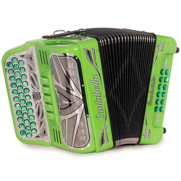 Cantabella Roadmaster Ultra Compact Accordion 5 Switches GCF Lime Green with Black Designs