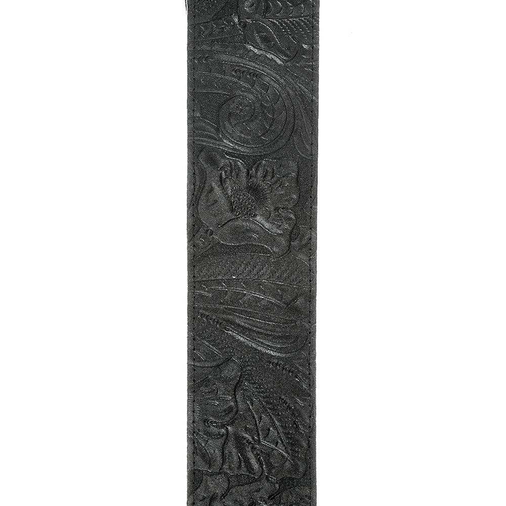 D'Addario 25LE00 Deluxe Embossed Black Leather Guitar Strap-Guitar Accessories-Daddario-Hermes Music