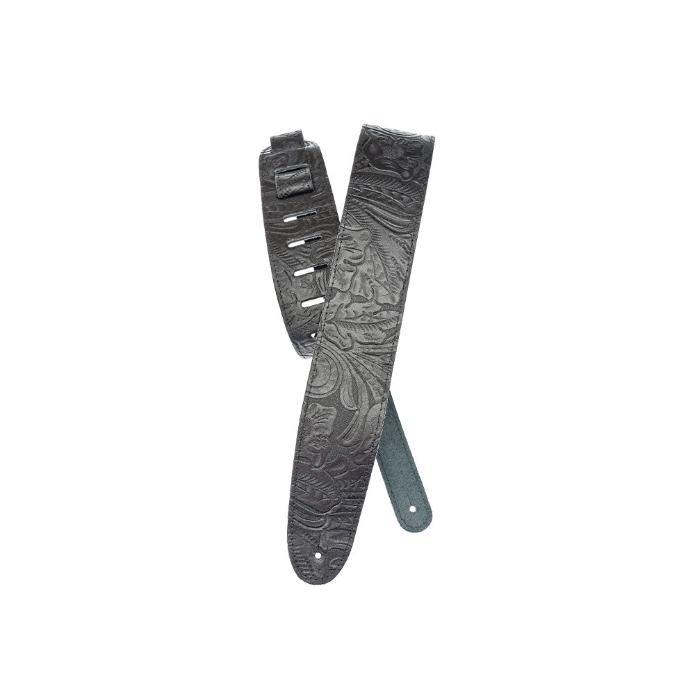 D'Addario 25LE00 Deluxe Embossed Black Leather Guitar Strap-Guitar Accessories-Daddario-Hermes Music