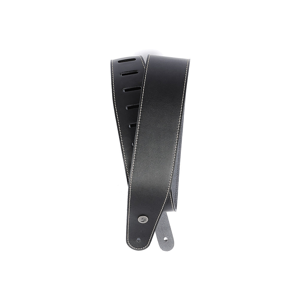 D'Addario 25LS00-DX Deluxe Leather Black with Contrast Stitch Guitar Strap-Guitar Accessories-Daddario-Hermes Music