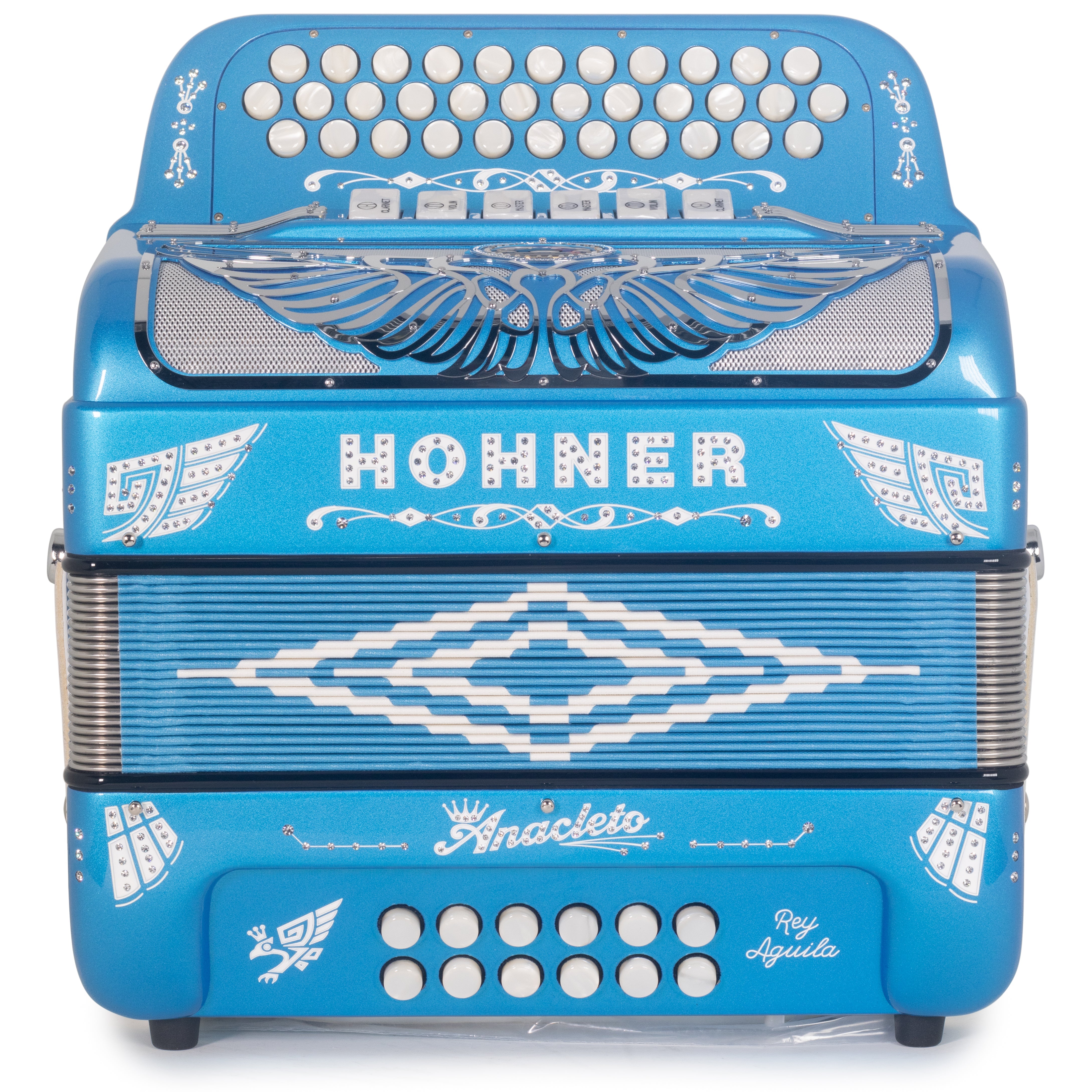 Anacleto Rey Aguila Accordion 6 Switches FBE/GCF Metallic Blue-Accordions & Concertinas-Anacleto- Hermes Music