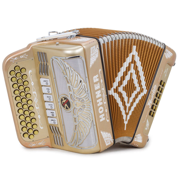 Anacleto Rey Aguila Accordion FBE/EAD 6 Switches Gold Chrome-accordion-Anacleto- Hermes Music