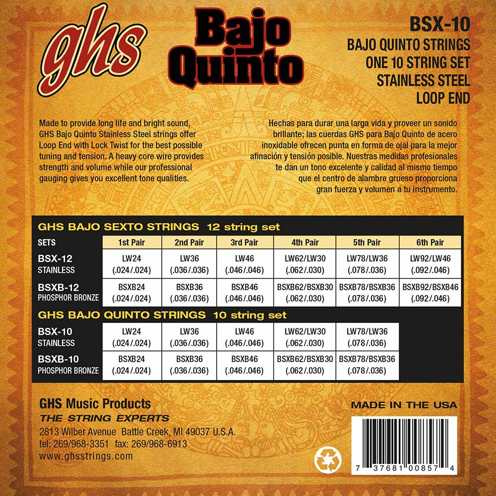 GHS Strings for Bajo Quinto BSX-10-accessories-GHS Strings-Hermes Music