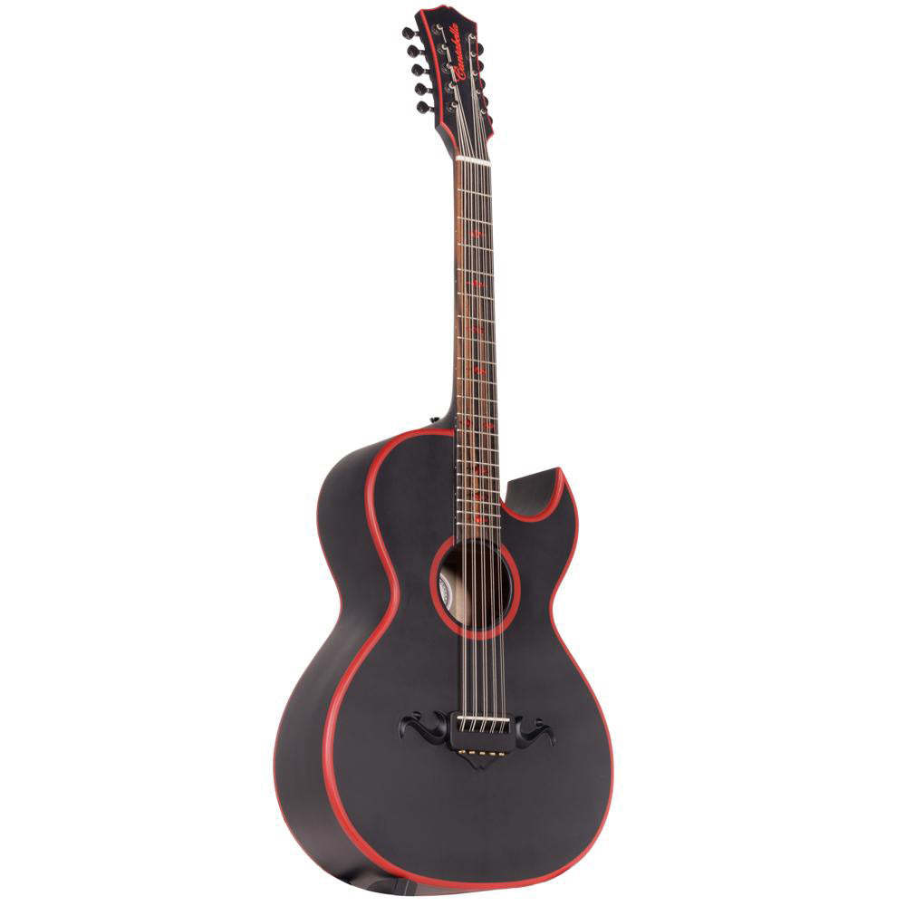 Cantabella Bajo Quinto Matte Black with Red Outlines in Maple Wood