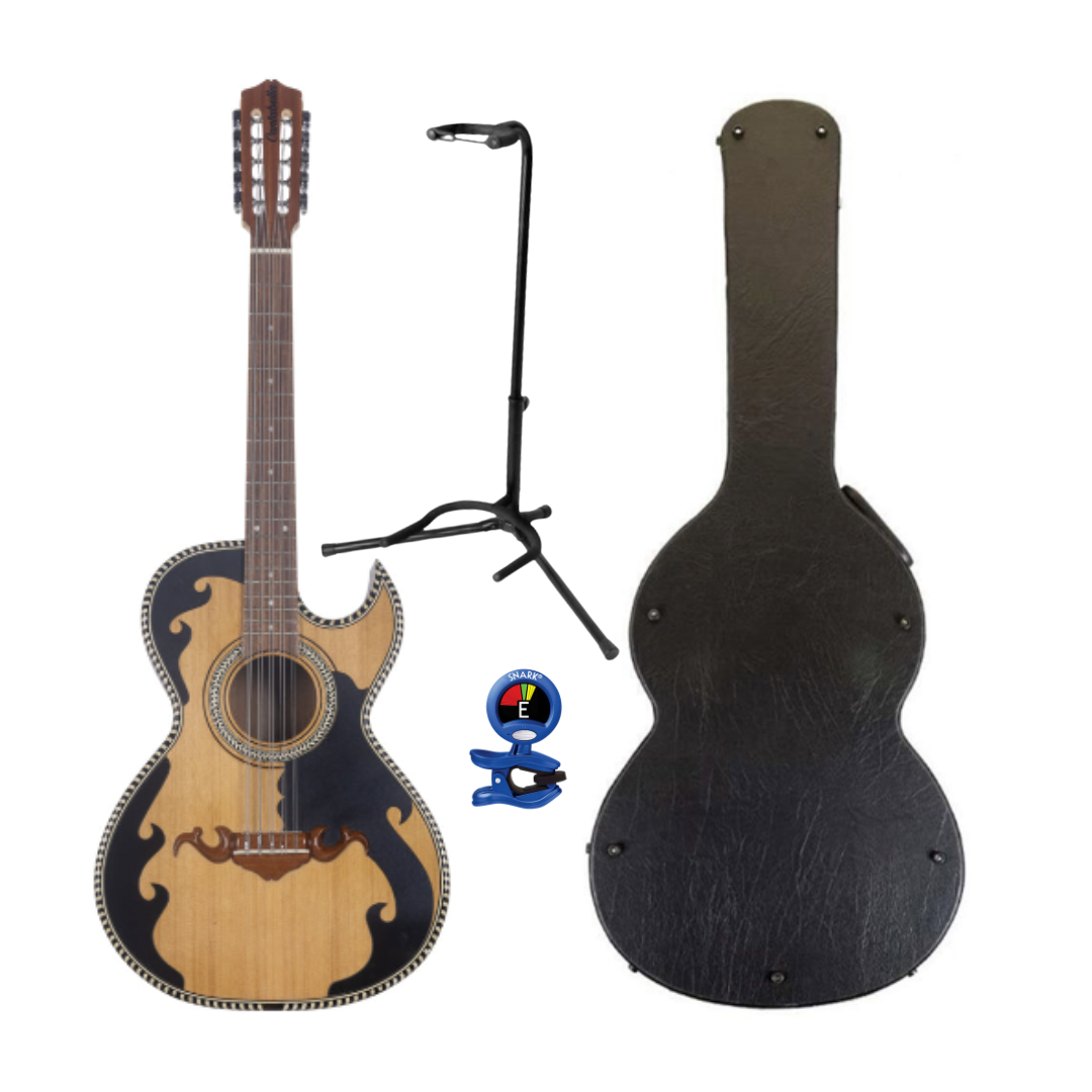 Cantabella Bajo Quinto Cedar and Sapely Wood Black and White with Case-bajo quinto-Cantabella- Hermes Music