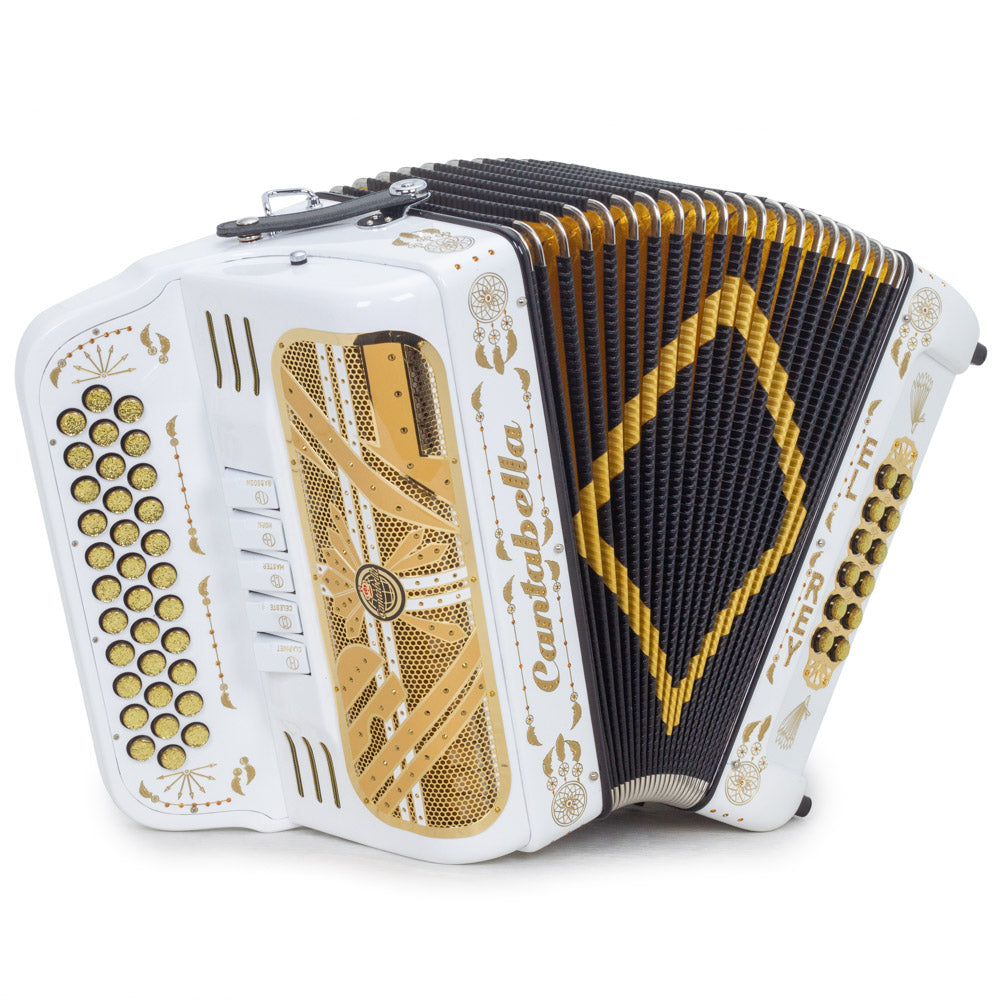 Cantabella El Rey Edi. Esp. Ramon Ayala 5 Switches FBE White with Gold Designs-accordion-Cantabella- Hermes Music