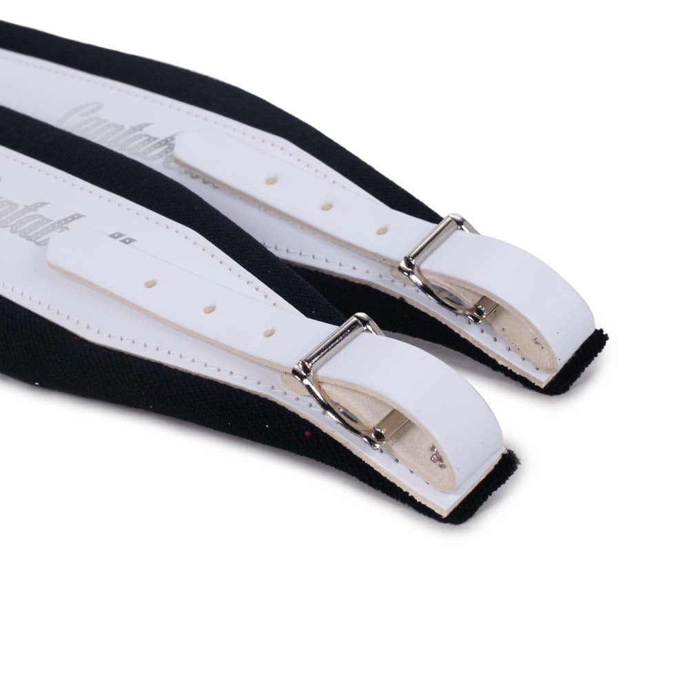 Cantabella Leather Accordion Straps White with Black and Logo 80mm-accessories-Cantabella- Hermes Music