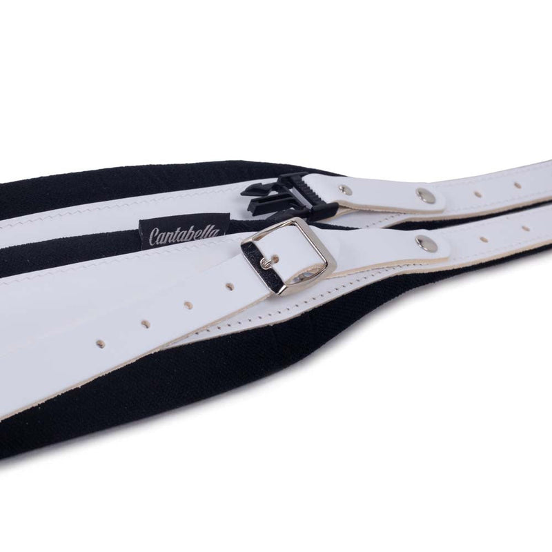 Cantabella Leather Accordion Straps White with Black and Logo 80mm-accessories-Cantabella- Hermes Music