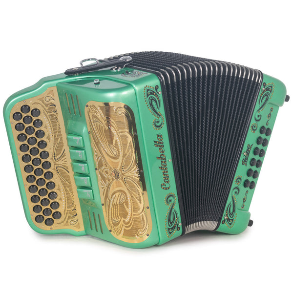 Cantabella Reina Accordion Ultra Compact 5 Switch FBE Ocean Green with Gold-Accordions & Concertinas-Cantabella- Hermes Music