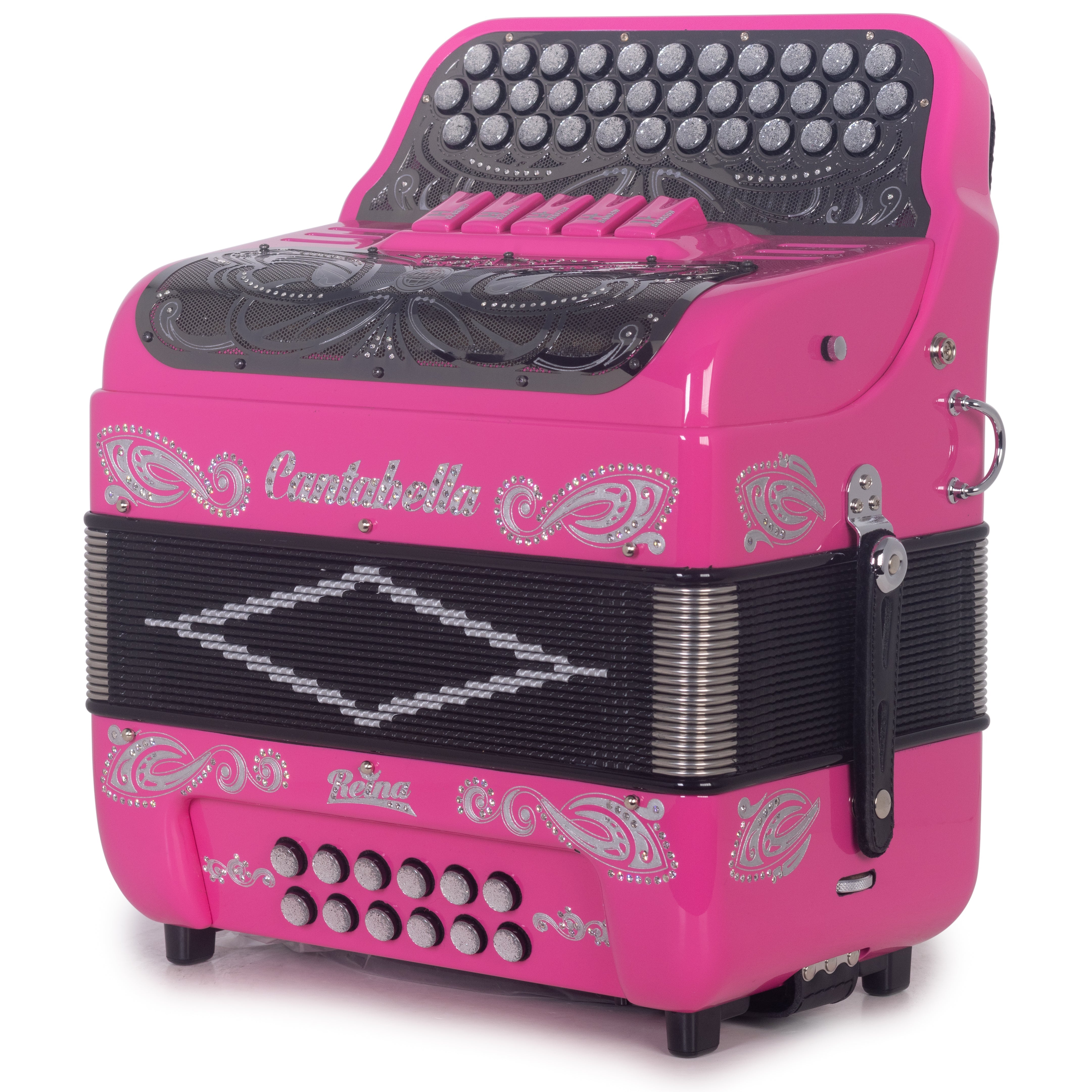 Cantabella Reina Accordion Ultra Compact 5 Switch FBE Pink with Silver-Accordions & Concertinas-Cantabella- Hermes Music