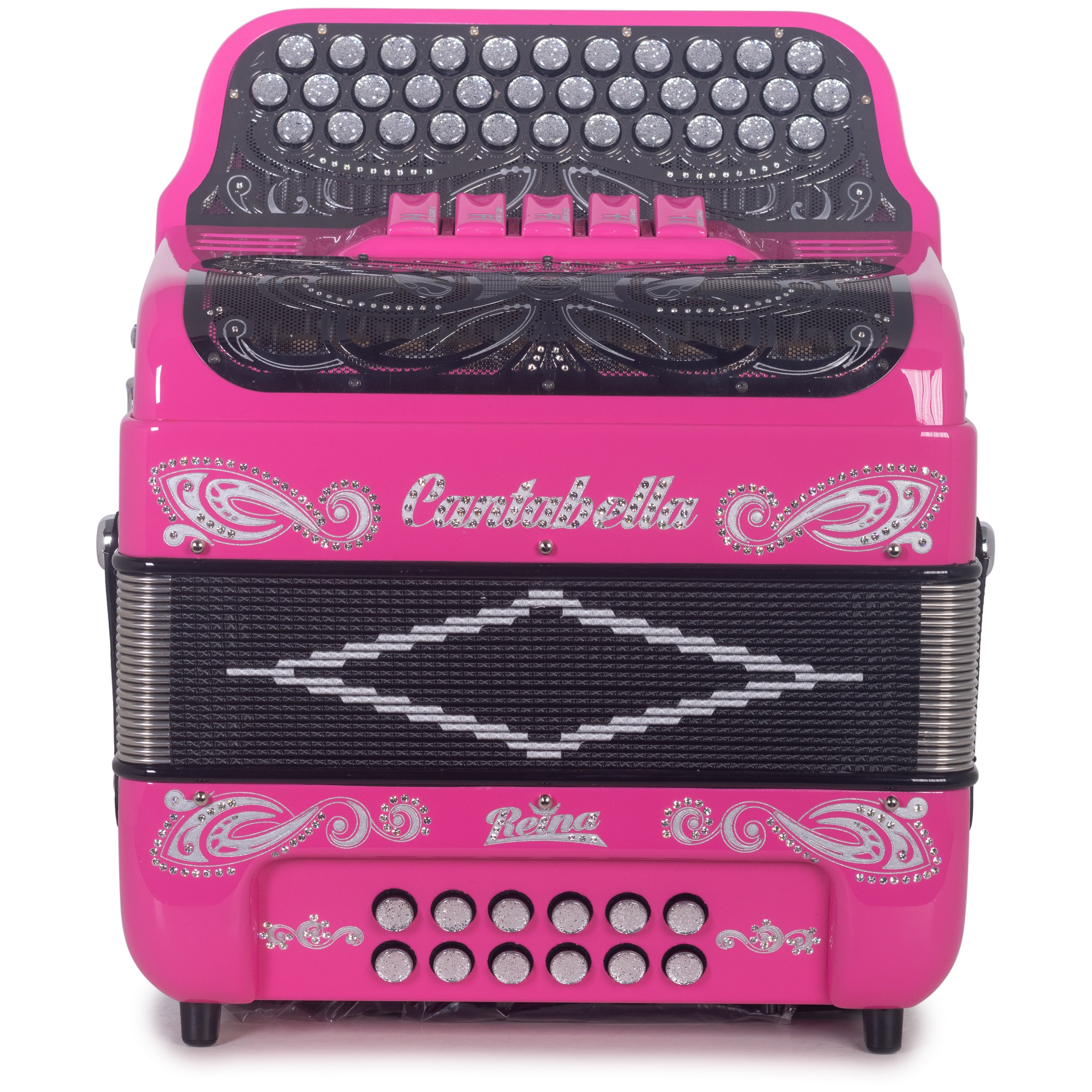 Cantabella Reina Accordion Ultra Compact 5 Switch FBE Pink with Silver-Accordions & Concertinas-Cantabella- Hermes Music