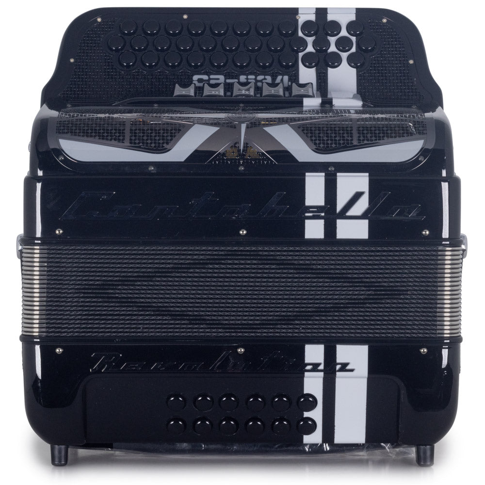 Cantabella Revolution Accordion 5 Switches EAD Glossy Black with White Designs-accordion-Cantabella- Hermes Music