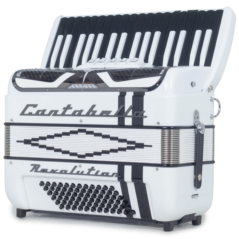 Cantabella Revolution Piano Accordion 5 Switch White with Black Designs-accordion-Cantabella- Hermes Music