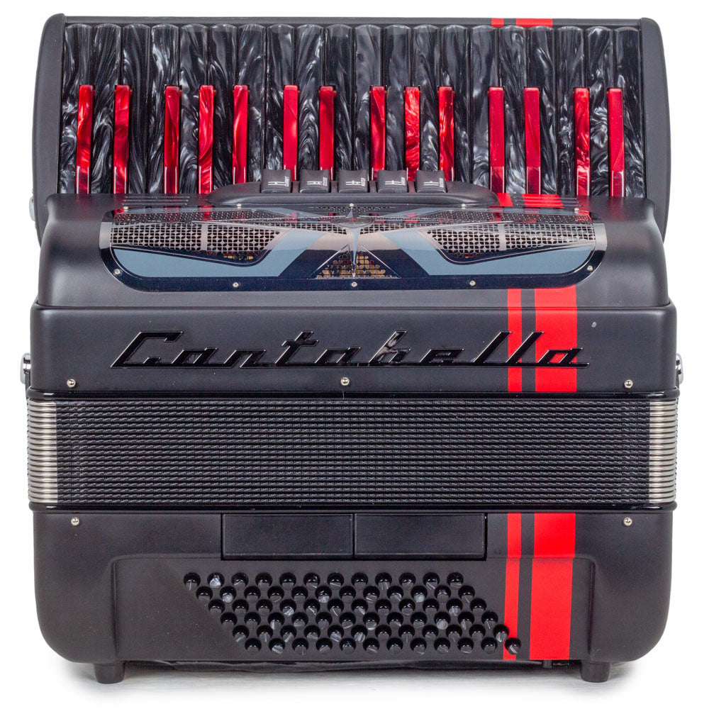 Cantabella Revolution Piano Accordion 5 Switches Black with Red Designs-accordion-Cantabella- Hermes Music