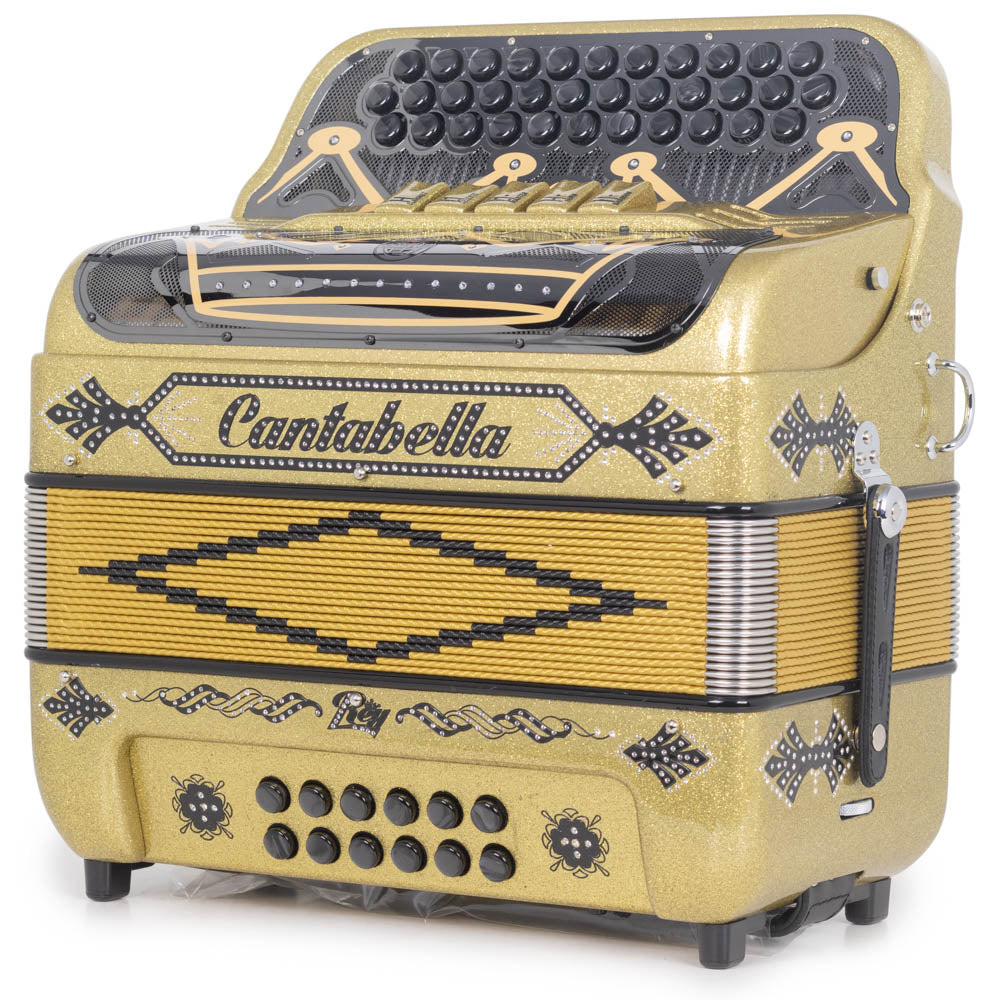 Cantabella Rey II 5 Switches FBE Gold Glitter With Black Designs-accordion-Cantabella- Hermes Music