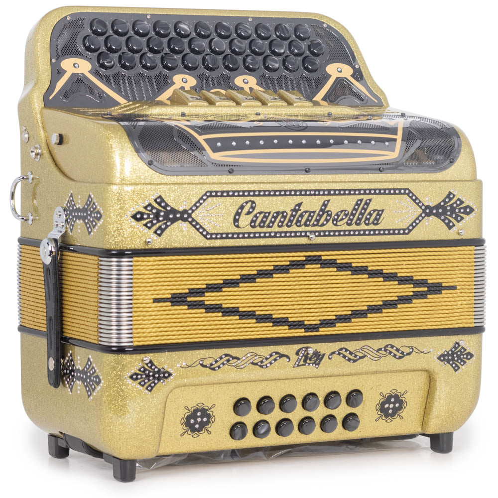 Cantabella Rey II 5 Switches FBE Gold Glitter With Black Designs-accordion-Cantabella- Hermes Music