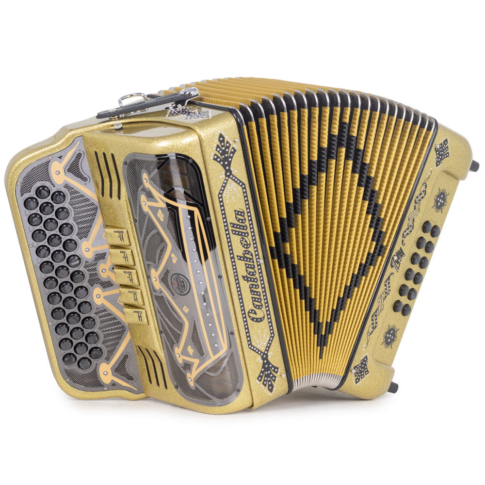 Cantabella Rey II 5 Switches FBE Gold Glitter With Black Designs-accordion-Cantabella- Hermes Music