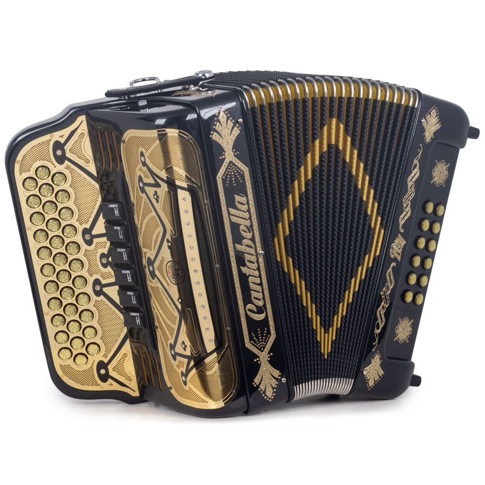 Cantabella Rey II Accordion 6 Switch FBE/EAD Black with Gold-accordion-Cantabella- Hermes Music