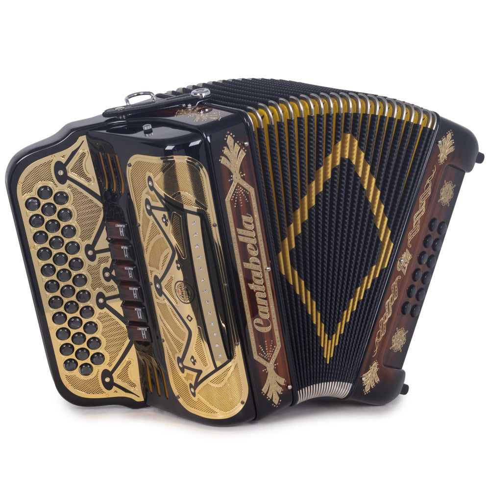 Cantabella Rey II Accordion 6 Switch FBE/EAD Wood, Black and Gold-accordion-Cantabella- Hermes Music