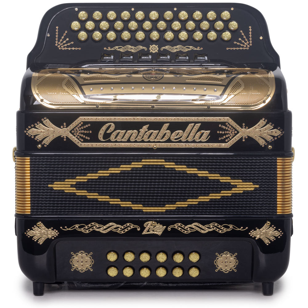 Cantabella Rey II Accordion 6 Switch GCF/EAD Black with Gold Designs-accordion-Cantabella- Hermes Music