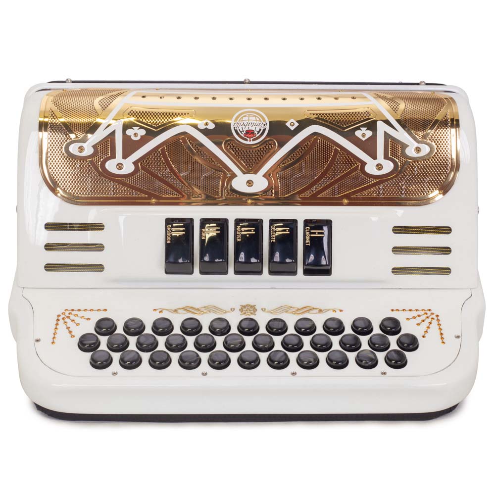 Cantabella Rey II Accordion EAD 5 Switches Pearl White Black Designs-accordion-Cantabella- Hermes Music