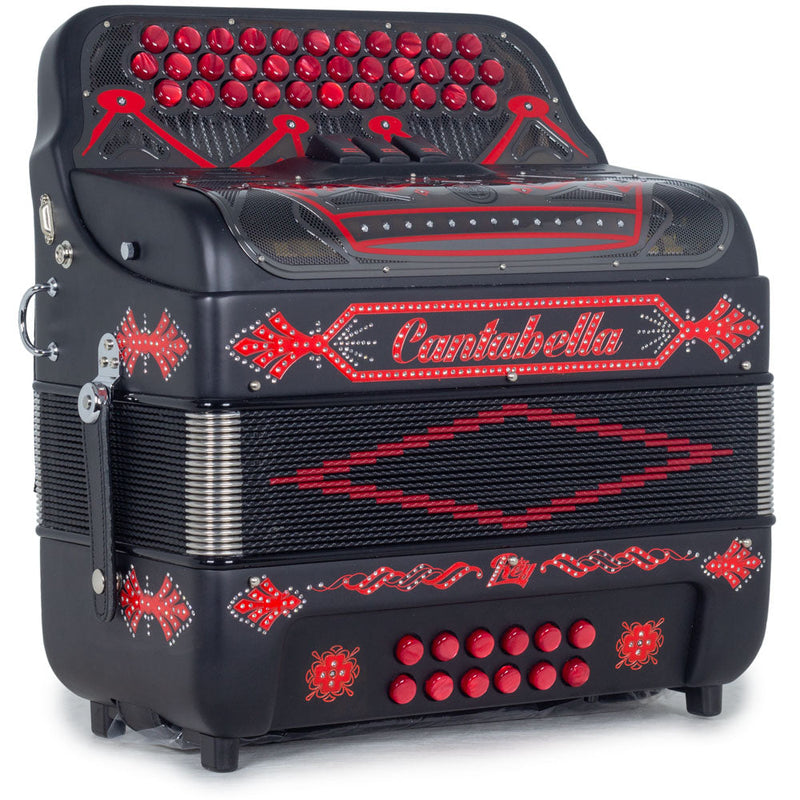 Cantabella Rey II Accordion FBE 3 Switch Matte Black with Red-accordion-Cantabella- Hermes Music