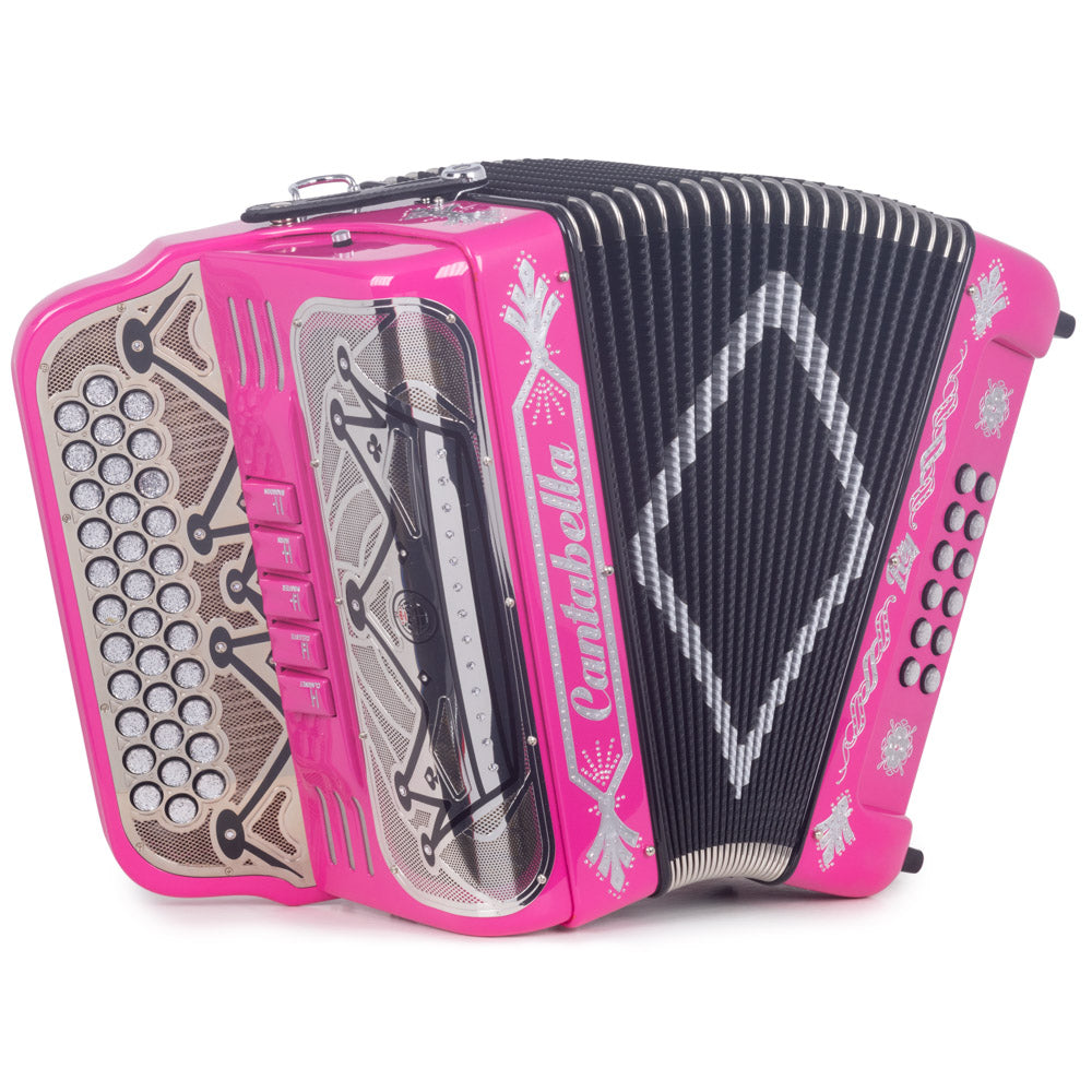 Cantabella Rey II Accordion FBE 5 Switch Hot Pink with Silver-accordion-Cantabella- Hermes Music