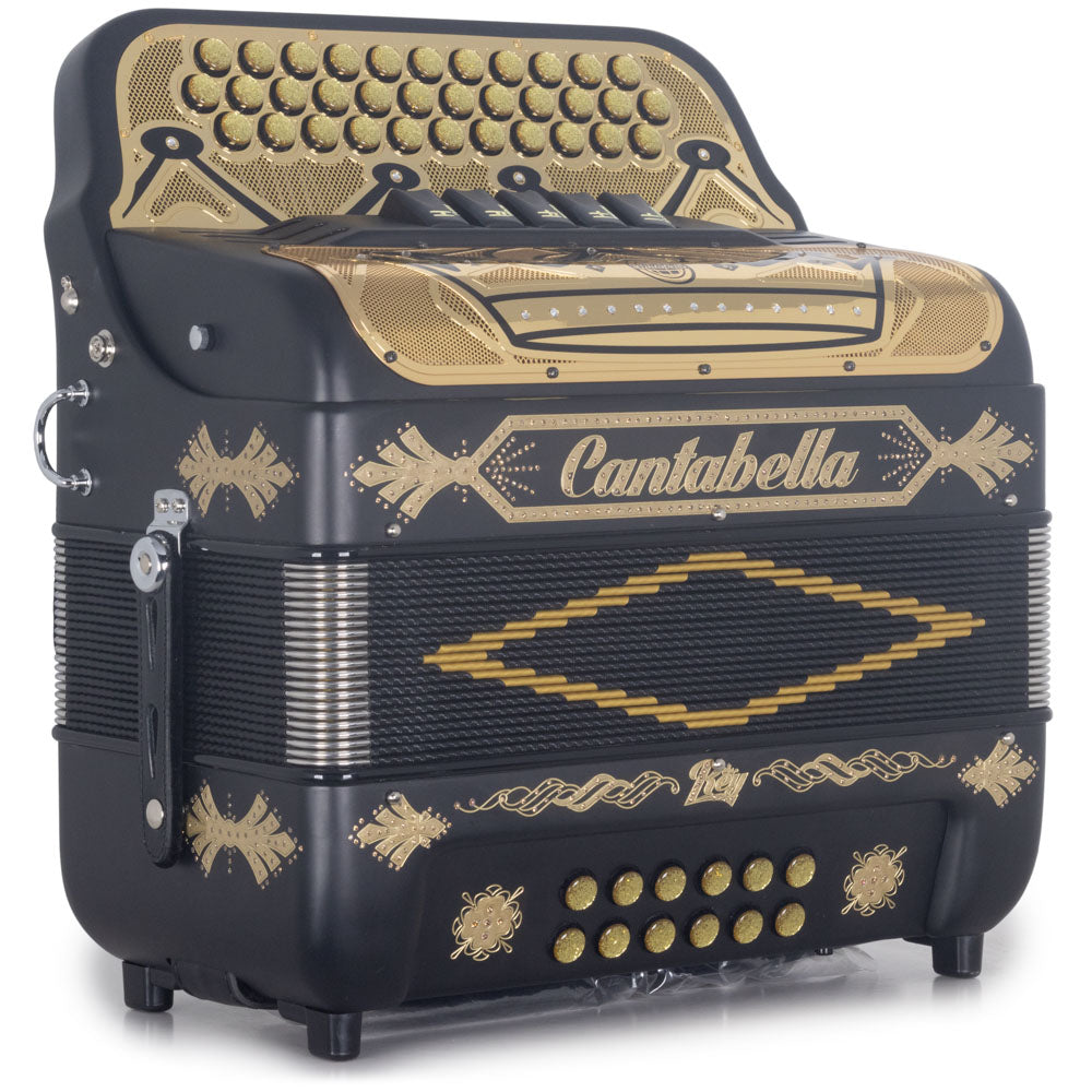 Cantabella Rey II Accordion FBE 5 Switch Matte Black with Gold-accordion-Cantabella- Hermes Music