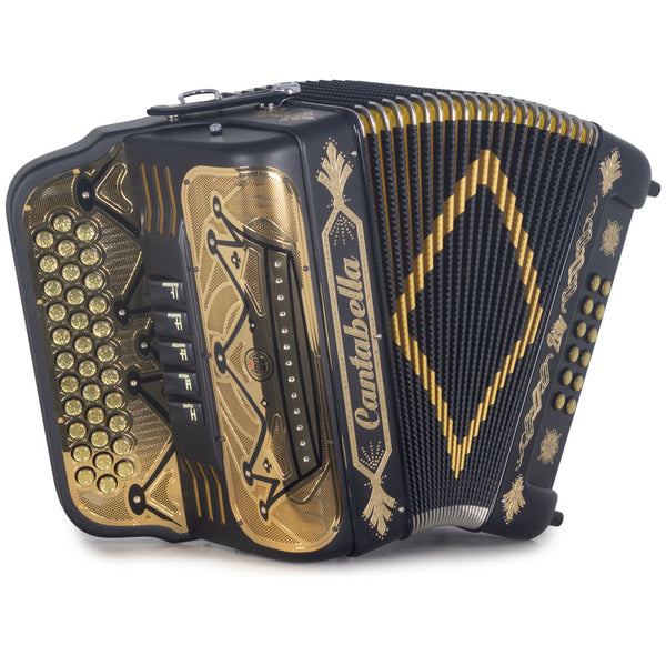 Cantabella Rey II Accordion FBE 5 Switch Matte Black with Gold-accordion-Cantabella- Hermes Music