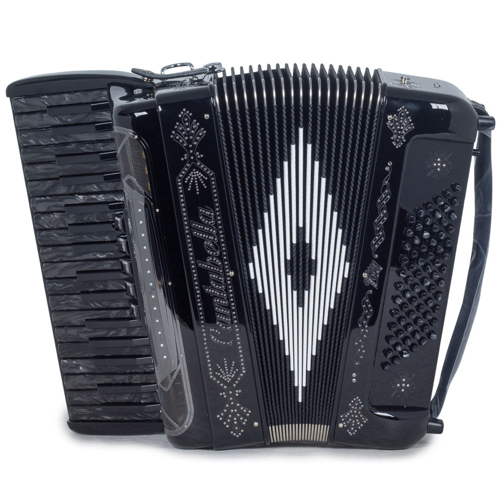 Cantabella Rey Piano Accordion 5 Switch Glossy Black with Black Keys-accordion-Cantabella- Hermes Music