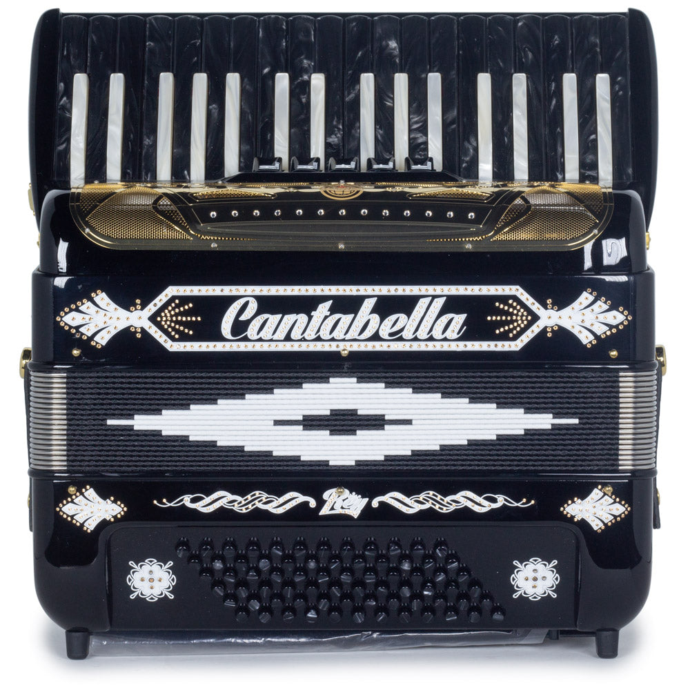 Cantabella Rey Piano Accordion 5 Switches Glossy Black with Gold Designs-accordion-Cantabella- Hermes Music