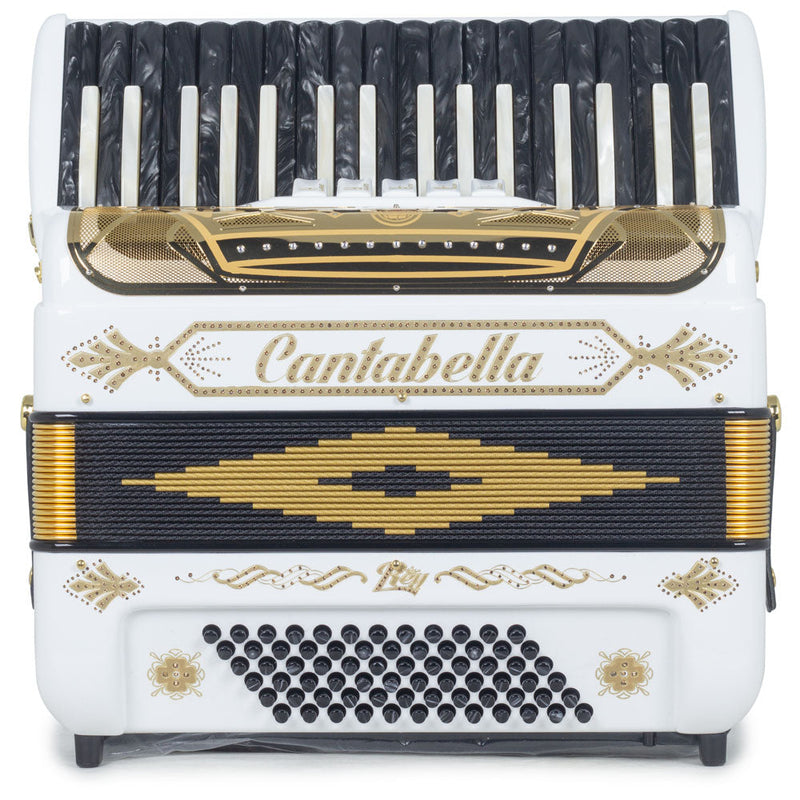 Cantabella Rey Piano Accordion 5 Switches Glossy White with Gold Designs-accordion-Cantabella- Hermes Music