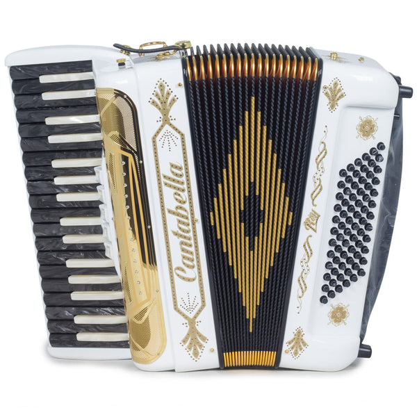 Cantabella Rey Piano Accordion 5 Switches Glossy White with Gold Designs-accordion-Cantabella- Hermes Music
