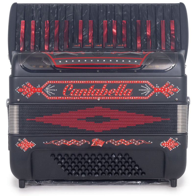 Cantabella Rey Piano Accordion 5 Switches Matte Black and Red Designs-accordion-Cantabella- Hermes Music