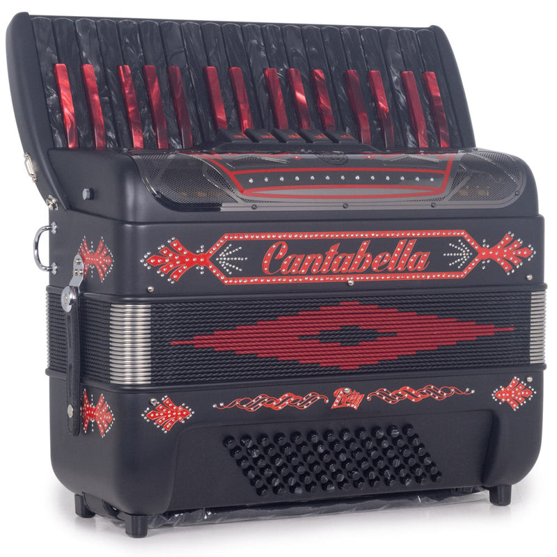 Cantabella Rey Piano Accordion 5 Switches Matte Black and Red Designs-accordion-Cantabella- Hermes Music