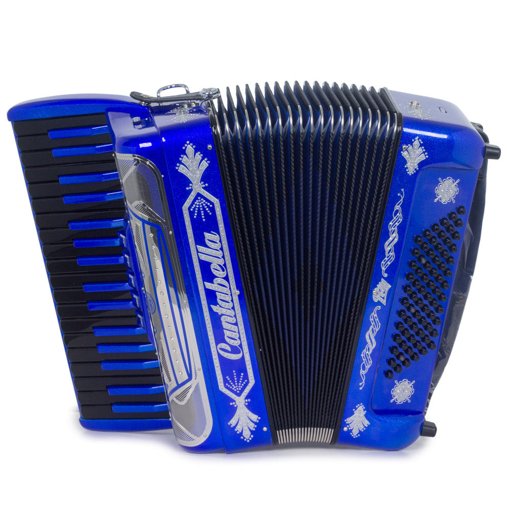 Cantabella Rey Piano Accordion 5 Switches Navy Blue Glitter with White Designs-accordion-Cantabella- Hermes Music