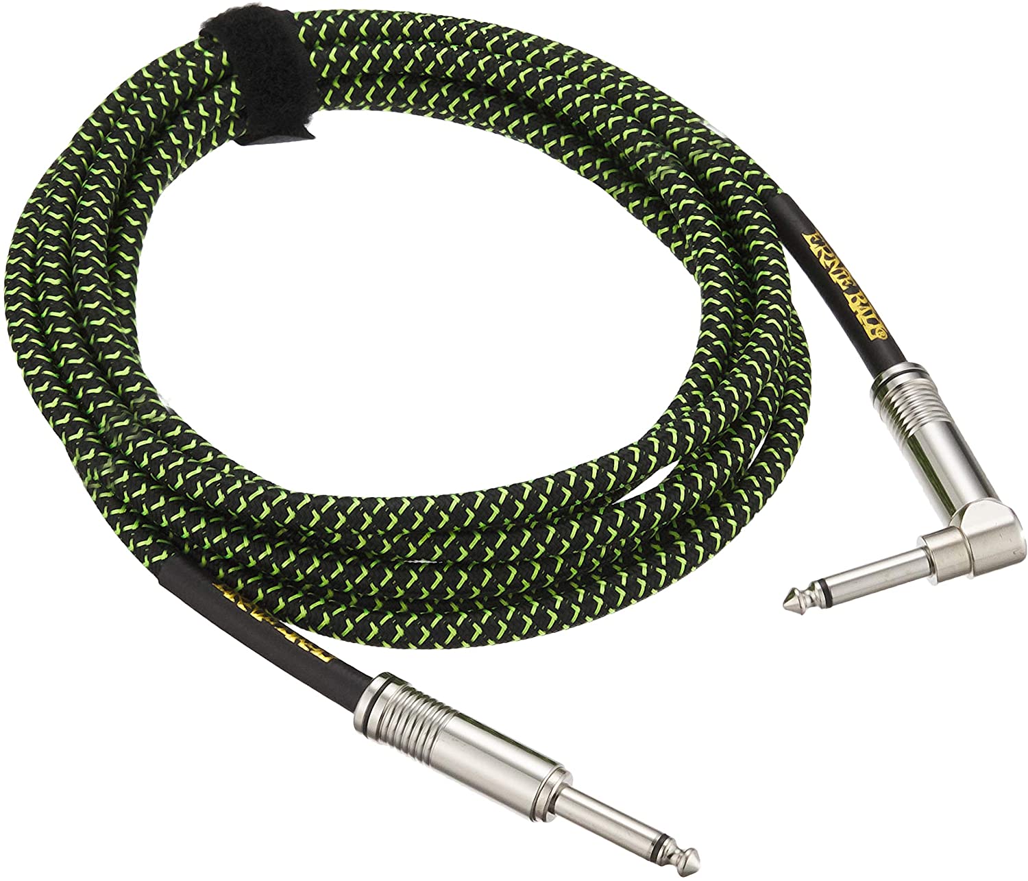 Ernie Ball P06077 Braided Straight to Right Angle -10 foot Black/Green-accessories-Ernie Ball- Hermes Music