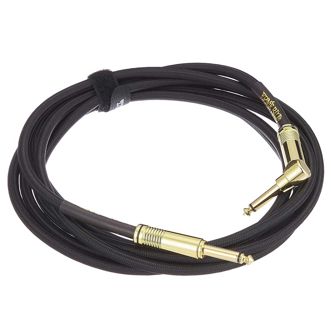 Ernie Ball P06081 Braided Straight to Right Angle Instrument Cable - 10 foot Black-accessories-Ernie Ball- Hermes Music