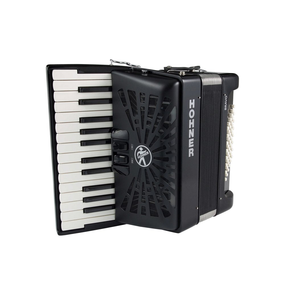 Hohner Bravo II Key Accordion with 48 Bass Buttons - Black-accordion-Hohner- Hermes Music